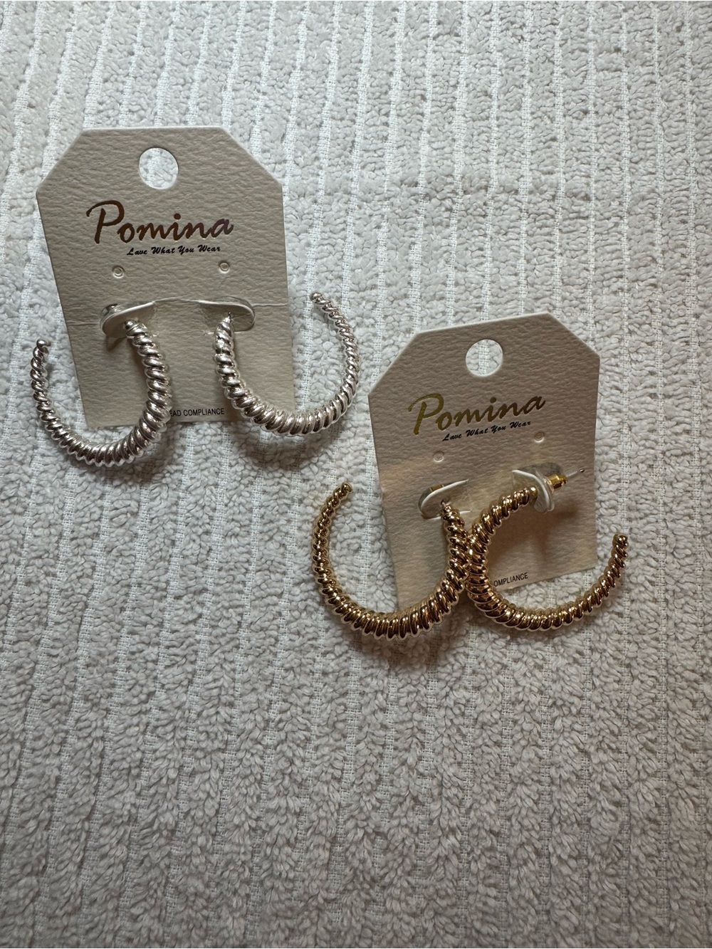 $12 or 3/$30! Twisted C-Hoop Earrings, two pair, Gold and Silver